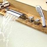 Hiendure® Mitigeur de baignoire Robinet de baignoire Style contemporain à cascade avec douche à main - finition Chrome