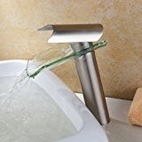 Hiendure® Mitigeur de lavabo bec haut contemporaine robinet cascade salle de bains - nickel brossé