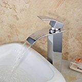 Hiendure® Mitigeur de lavabo contemporaine robinet d'évier cascade salle de bains Mitigeur de lavabo bec haut , chromé