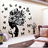 HuaYang Black Flower Fairy Angel Blossom Girl Wall Sticker Room Art Home Wall Paper by HuaYang