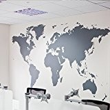 iiSport-Sticker mural la carte du monde autocollant mural maison ou bureau Noir et Blanc