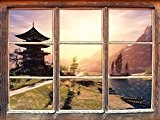 impressionnant temple asiatique rivière Art effet de crayon Fenêtre en 3D look, mur ou format vignette de la porte: 92x62cm, ...