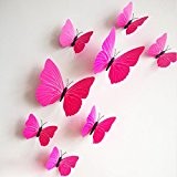 JINGXU® 12pcs Stickers Muraux 3D Papillons Sticker Mural Autocollants Décoration de la Maison-Rose