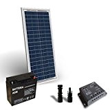 Kit solaire pro 30W 12V Panneau Solaire Regulateur de Charge 5A-PWM 1xBatterie maison cellules solaires off-grid maison jardin electricite lumineux ...