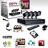 Kit vidéosurveillance H264 CCTV 4 canaux Caméra IR DVR 4 canaux – 4 blocs d'alimentation – 4 rallonges – Disque dur 500 Go