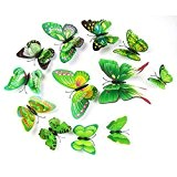 Kolylong stickers Muraux de Papillons 3D Sticker Mural Autocollants bricolage papillon amovible Reutilisable Pour chambre Salon (Vert-12PC)