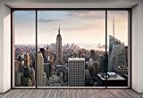 Komar xxl4–916 368 x 248 cm "Penthouse Sticker trompe l oeil Papier peint" New York City Skyline Cityscape – Pastel (Lot de 4)