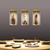 L'Nisha Art Magic vinyle 3D Autocollants mural amovible bricolage, Ensemble de 3, Vases bruns