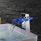 Lookshop® Robinet d'évier cascade pour salle de bains avec changement de couleur LED Poignée contemporaine