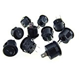 Lot de 10 mini interrupteurs à bascule Noir Bouton rond 2 broches SPST ON/OFF AC 3 A/250 V 6 A/125 V