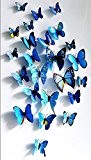 Lot de 12 stickers muraux de Papillons 3D (Bleu)