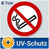 Lot de 5 Interdiction de fumer autocollants, Ø 7 cm, Interdiction de fumer non-fumeurs Pictogramme Protection UV (extérieur), aussenkl autocollant pour le ...