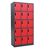 Lüllmann 520420 Armoire à casiers verrouillables Armoire 15 compartiments Rouge/Noir (185 x 90 x 45 cm)