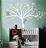mafent Blanc Grand arbre avec feuilles Blanc et Jaune trois Lovely Koalas Sticker mural en vinyle pour décoration childroom