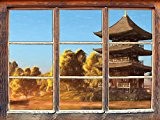 magnifique temple asiatique sur le lac effet de crayon d'art Fenêtre en 3D look, mur ou format vignette de la ...