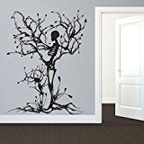 mairgwall gothique Squelette Halloween Decor Art Sticker mural Arbre Art Mural pour salon, Vinyle, noir, 60"h x46"w