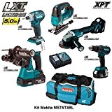 MAKITA Kit MST5T3BL 18V (DHR242 + DTD148 + DGA504 + DHP480 + DJV182 + 3 x 5,0 Ah + DC18RC ...