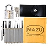 MAZU 15-Piece Unlocking Lock Pick Set Key Extractor Tool with Transparent Practice Padlock by MAZU