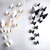Mercurymall® Lot de 24 stickers muraux de Papillons 3D Sticker Mural Autocollants bricolage papillon amovible Réutilisable Pour chambre Salon (Noir+Blanc)