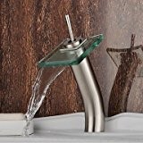 Miaoge finition de nickel contemporaine mitigeur seul trou cascade lavabo robinet avec bec verseur en verre