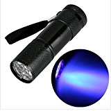 Mini Lampe de poche Elyseesen Mini aluminium UV ULTRA VIOLET 9 LED BLACKLIGHT lumière lampe de poche torche (noir)