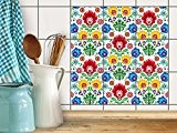 Moderniser cuisine | Feuille adhésive décorative carreau - Mosaïque murale | Motif Ornament Flower | 15x15 cm (9 pièces)