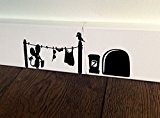 MOUSE Washing Hole Home Live funny wall art decal stickers Baseboard Kids Mice Skirting Board birds by spb87
