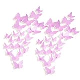Mudder 3D Art Papillons Papiers Décoration pour Fammille ou Chambre, 24 Pièces, Rose
