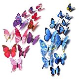 Mudder 3D Papillons Papiers Décoration pour Fammille et Chambre, 24 Pièces (Bleu, Rouge Rose)