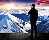 Murale panoramique d'Alpes décoration de peinture murale d'hiver de neige et de coucher du soleil Paysage de montagnes montagne de ...