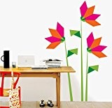 MYVINILO - stickers muraux floral - Origami flowers / fushia / orange clair / vert clair / vert foncé