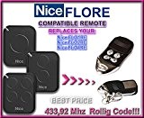 Nice FLO1RE / Nice FLO2RE / Nice FLO4RE Compatible Télécommande, 4 canaux 433,92Mhz rolling code remplacement emetteur de haute qualité ...