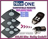 Nice ON1 / Nice ON2 / Nice ON4 Compatible Télécommande, 4 canaux 433,92Mhz rolling code remplacement emetteur de haute qualité ...