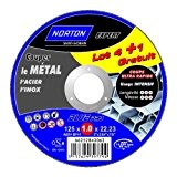 Norton Lot de 4 + 1 Meules tronçonnage métal 125 x 1 x 22,2 mm