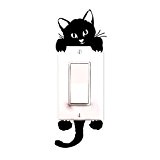 OverDose Autocollants de mur de chat Lumière Interrupteur Décor Décalcomanies Peinture murale Bébés et enfants Chambre (taille unique, Noir)