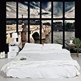 Papier peint intissé Premium - Window Bridge Paris - Mural Large papier peint photo intissé tableau mural photo 3D mural, ...