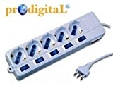 ProDigital_Cable Bloc multiprise avec 5 prises indépendantes et 6 interrupteurs