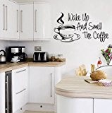 Quote - Wake up Smell Coffee Kitchen Free Squeegee! Vinyl Decal Sticker Wall Art by Boultons Graphics