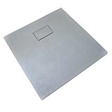 Receveur de douche 90 x 90 cm extra plat PIATTO en SoliCast® surface ardoisée, carré gris