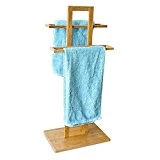 Relaxdays Porte-serviettes sur pied en bois de bambou HxlxP: 85 x 37 x 25 cm 2 barres pour 2 serviettes ...
