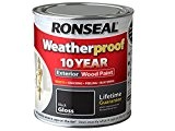 Ronseal RSLWPBLK750 750 ml Résistant aux intempéries Peinture bois extérieur 10 ans brillant – noir