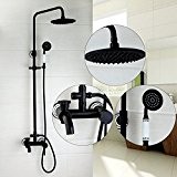 SAEJJ-Retro noir cuivre double-prise murale baignoire douche mitigeur douche ensemble
