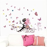 SATCL Sticker mural en vinyle pour chambre de petite fille motif fleur, fée, et papillons
