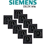 Siemens - Lot de 10 Prise 2P+T Anthracite Delta Iris + Plaque Anthracite