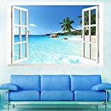 Skyllc® Grande Plage amovible Fenêtre 3D Sea View Scenery Wallpaper Wall Sticker