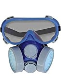 Smarstar Masque respiratoire Cartouche double Gaz chimique industriel  Anti-poussière Peinture + Lunettes / Lunettes protectrices set - Bleu