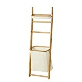 SoBuy® FRG88-MI Étagère échelle pour salle de bain en bambou Porte-serviettes Panier à linge amovible
