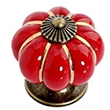 SODIAL(R) Durable ceramique tiroir Locker poignee Boutons Cabinet citrouille porte Armoires rouge