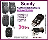 SOMFY KEYTIS NS 2 RTS, Somfy KEYTIS 4 ns RTS télécommande compatible avec transmetteur de remplacement, 433.42 MHz Rolling Code KeyFob