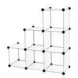 Songmics Cubes/étagère de rangement modulables plastiques cadre en métal blanc transparent 96 x 96 x 31,5 cm LPC111S